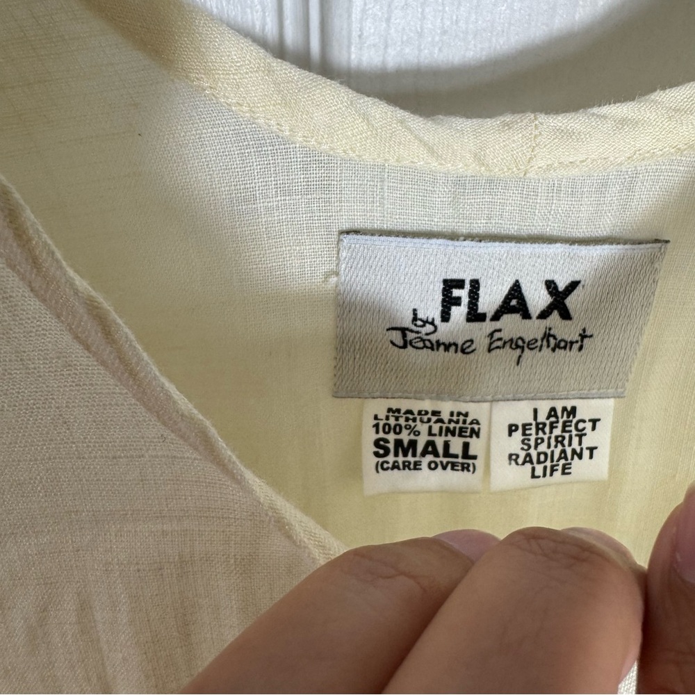 Vtg FLAX 100% Linen Maxi Dress Small Ivory Lagenlook Resort Coastal - Picture 6 of 9